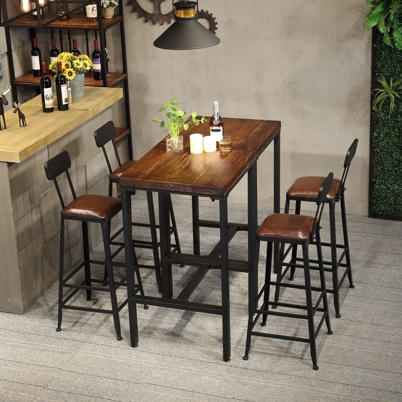 Industrial 1/3/4/5 Pieces Bar Table Set Square Pine Wood Counter Table with Stools