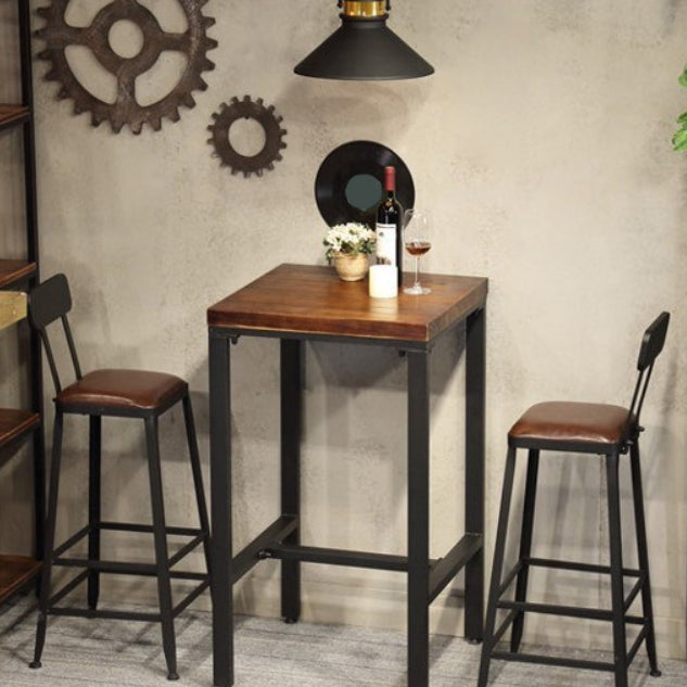 Industrial 1/3/4/5 Pieces Bar Table Set Square Pine Wood Counter Table with Stools