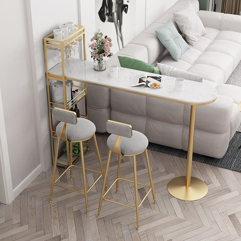 Faux Marble Bar Table Set Glam Style 1/2/3 Pieces Counter Table for Indoor