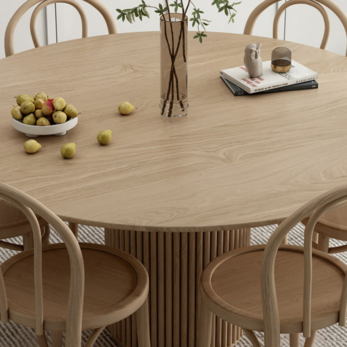 Solid Wood Dining Table Set 1/4/7 Pcs Round Table with Side Chairs