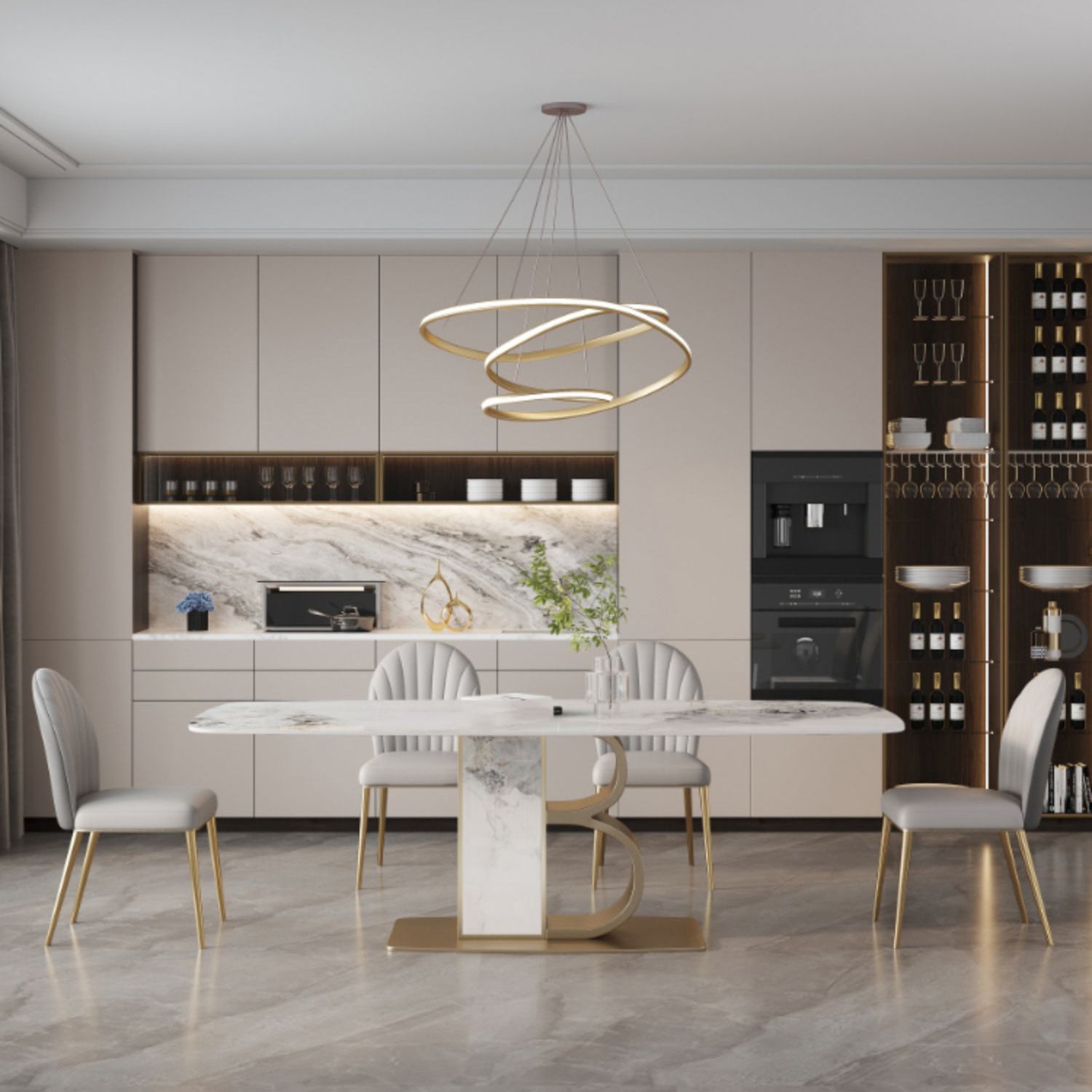 Minimalist Dining Set 1/4/5/6/7 Pcs Sintered Stone Dining Table with Upholstered Chairs