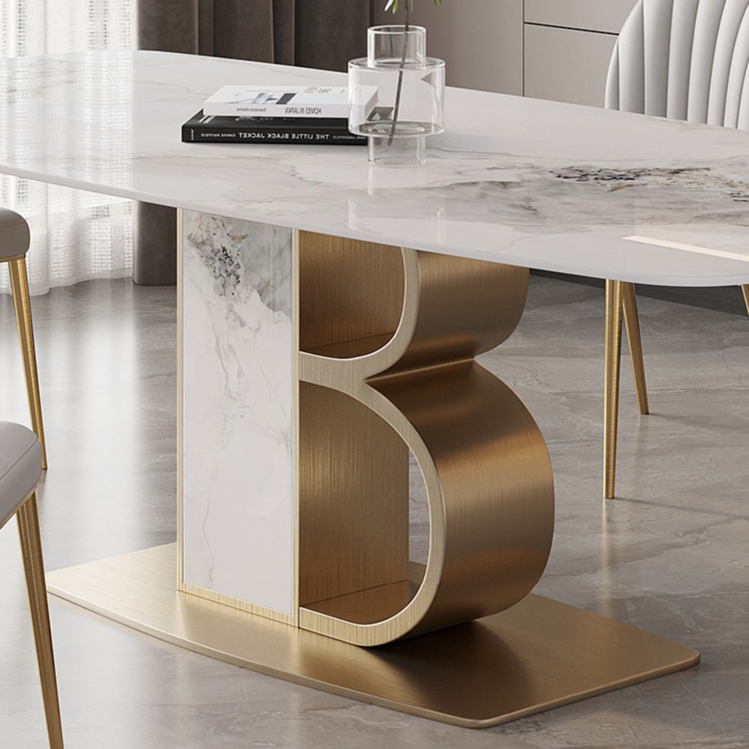 Minimalist Dining Set 1/4/5/6/7 Pcs Sintered Stone Dining Table with Upholstered Chairs