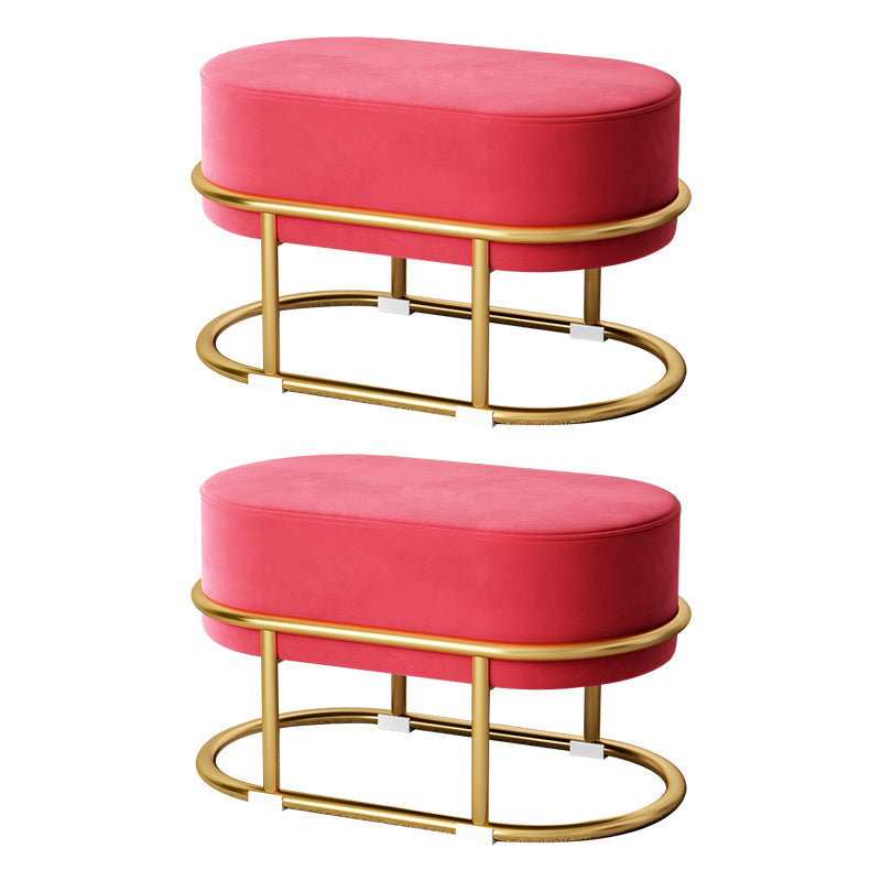 Glam Velvet Boucle Pouf Plain Oval Metal Frame Tear Resistant Ottoman Footrest