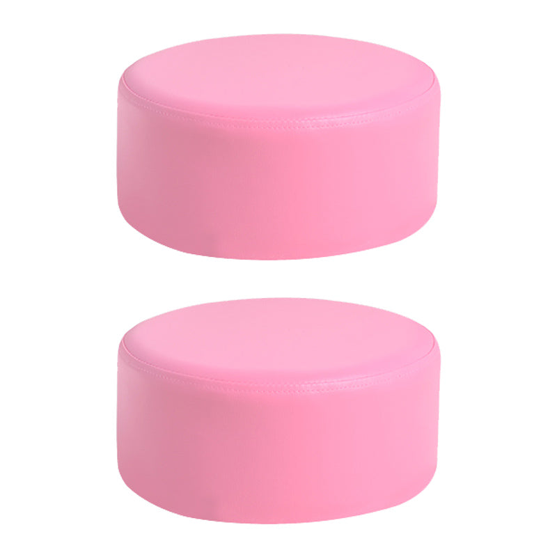 Pink Water Resistant Standard Round Solid Color PVC Modern Pouf