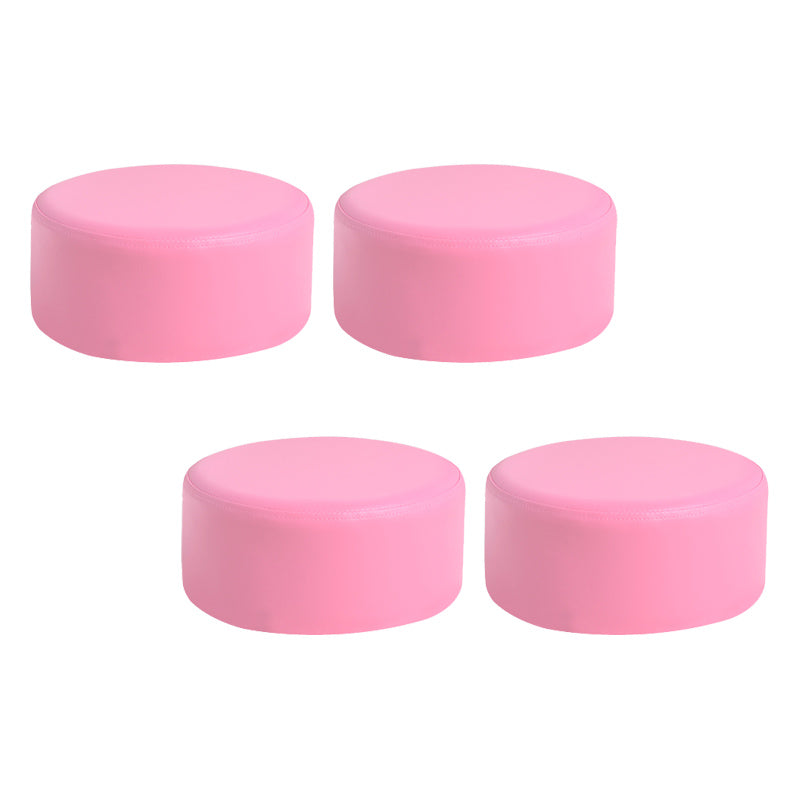 Pink Water Resistant Standard Round Solid Color PVC Modern Pouf