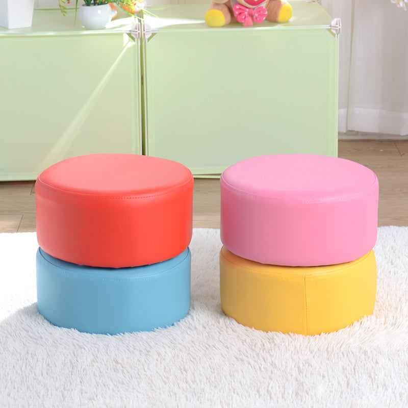 Pink Water Resistant Standard Round Solid Color PVC Modern Pouf