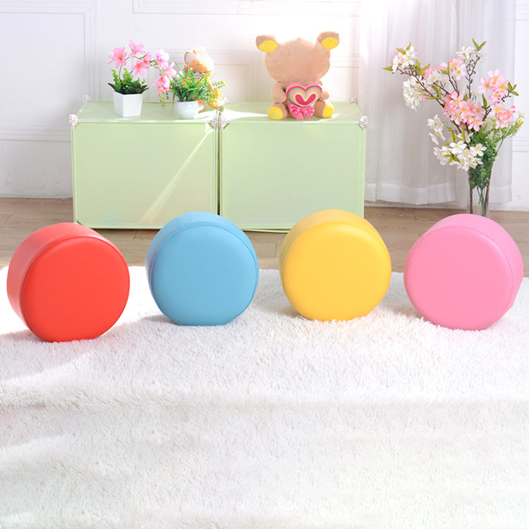 Pink Water Resistant Standard Round Solid Color PVC Modern Pouf