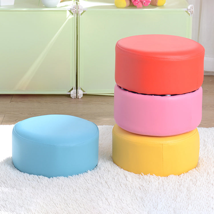 Pink Water Resistant Standard Round Solid Color PVC Modern Pouf