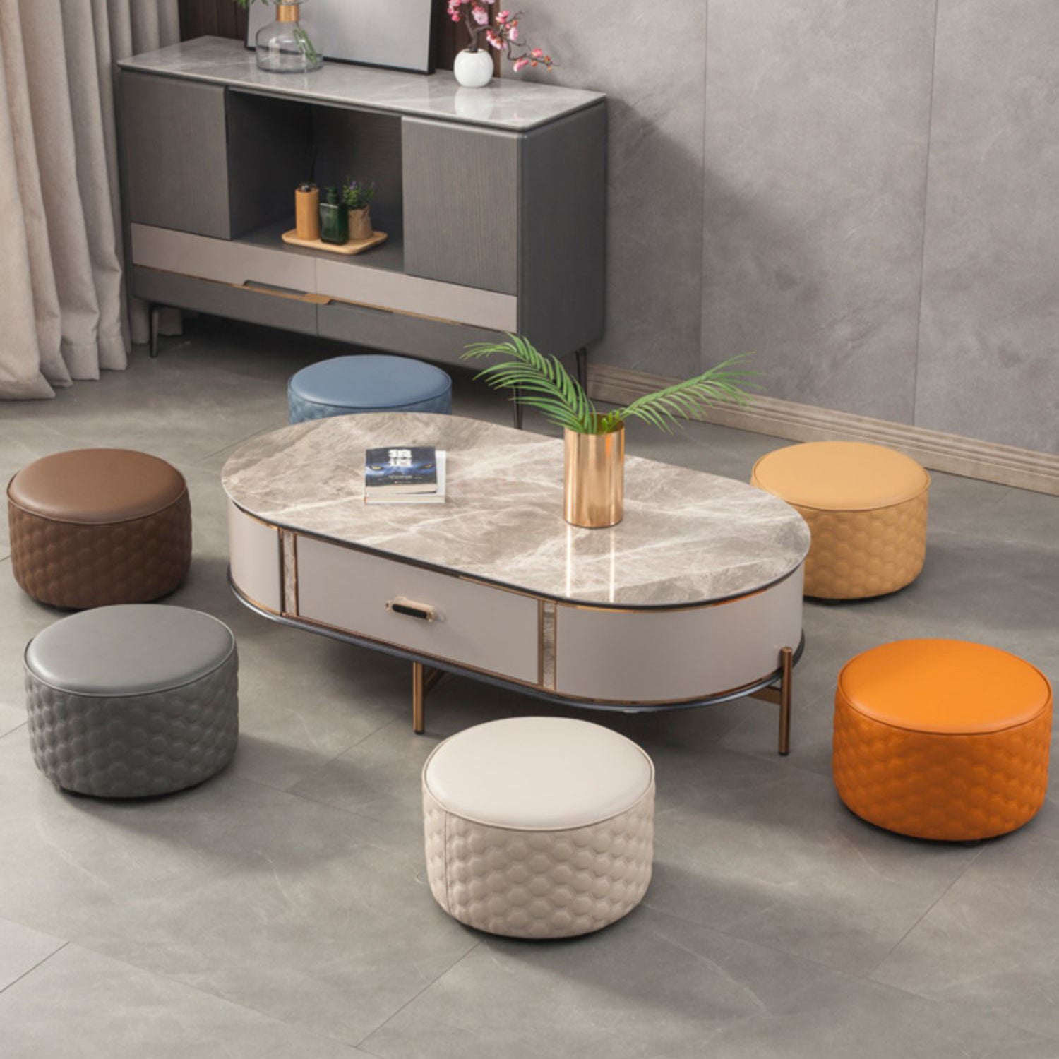 Hexagonal Pattern Water Resistant Standard Modern Orange for Drawing Room