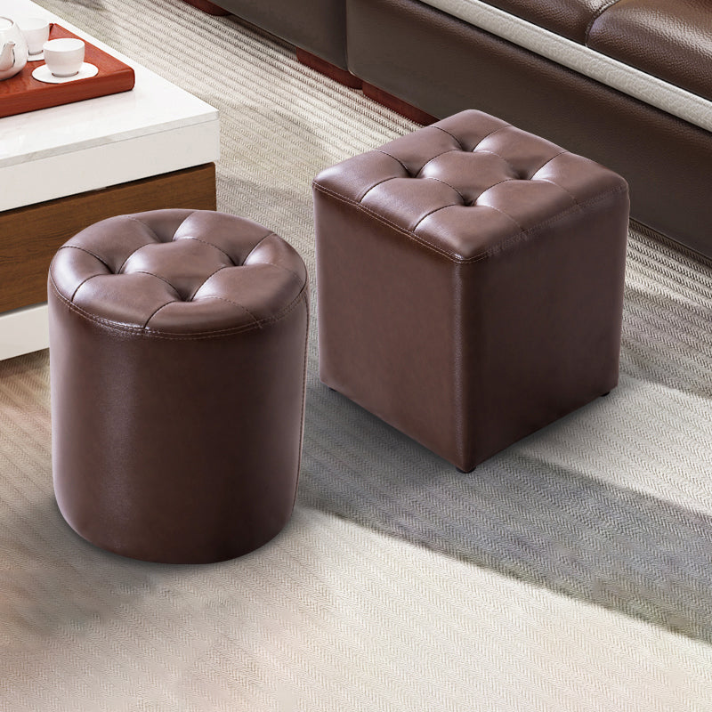 Water Resistant Cube Ottoman Square Mid-Century Modern Genuine Leather Ottoman