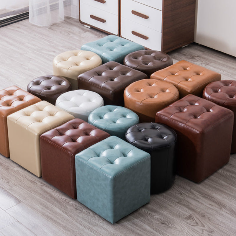 Water Resistant Cube Ottoman Square Mid-Century Modern Genuine Leather Ottoman