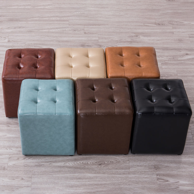 Water Resistant Cube Ottoman Square Mid-Century Modern Genuine Leather Ottoman