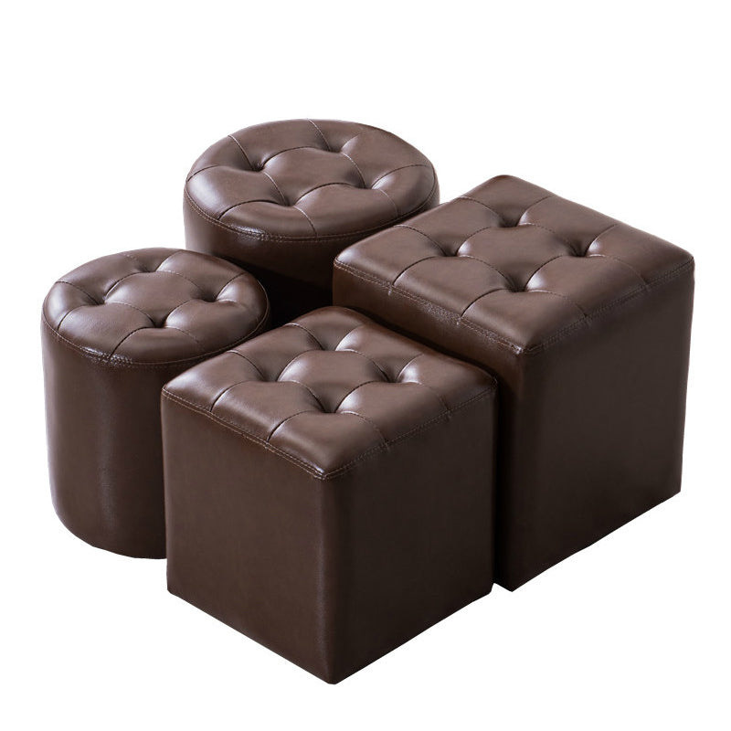 Water Resistant Cube Ottoman Square Mid-Century Modern Genuine Leather Ottoman