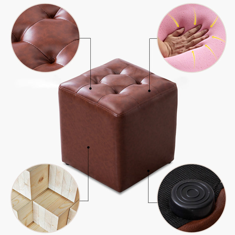 Water Resistant Cube Ottoman Square Mid-Century Modern Genuine Leather Ottoman