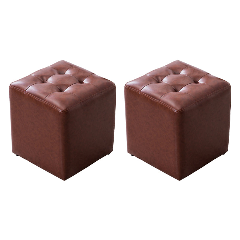 Water Resistant Cube Ottoman Square Mid-Century Modern Genuine Leather Ottoman