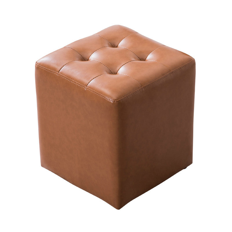 Water Resistant Cube Ottoman Square Mid-Century Modern Genuine Leather Ottoman
