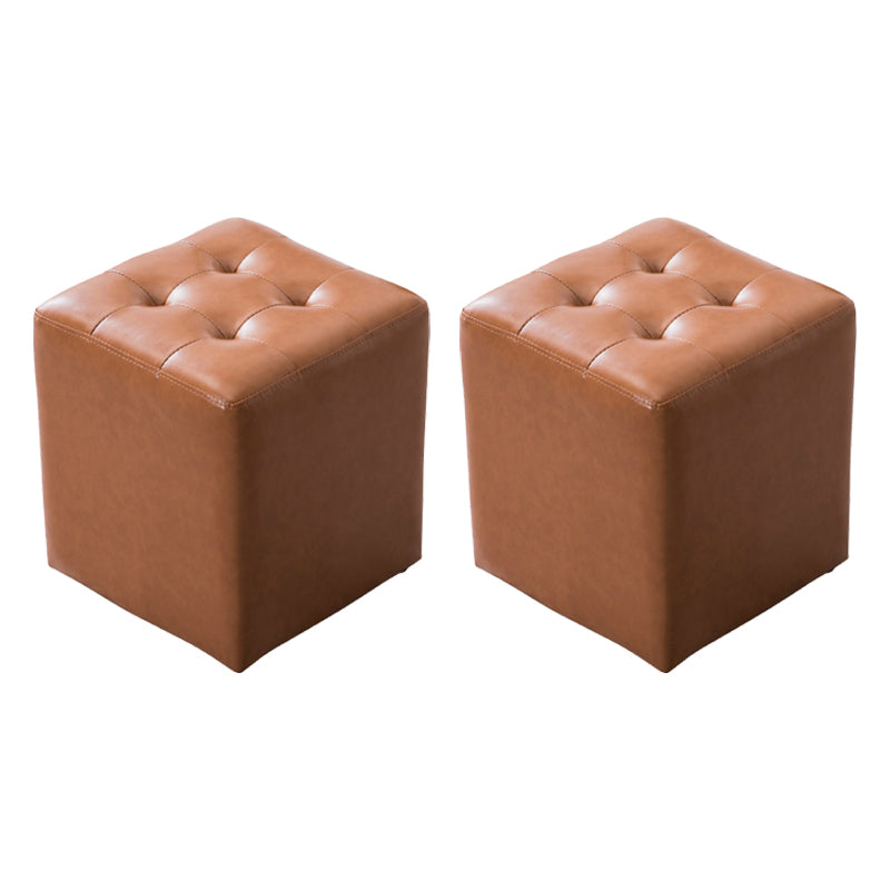 Water Resistant Cube Ottoman Square Mid-Century Modern Genuine Leather Ottoman