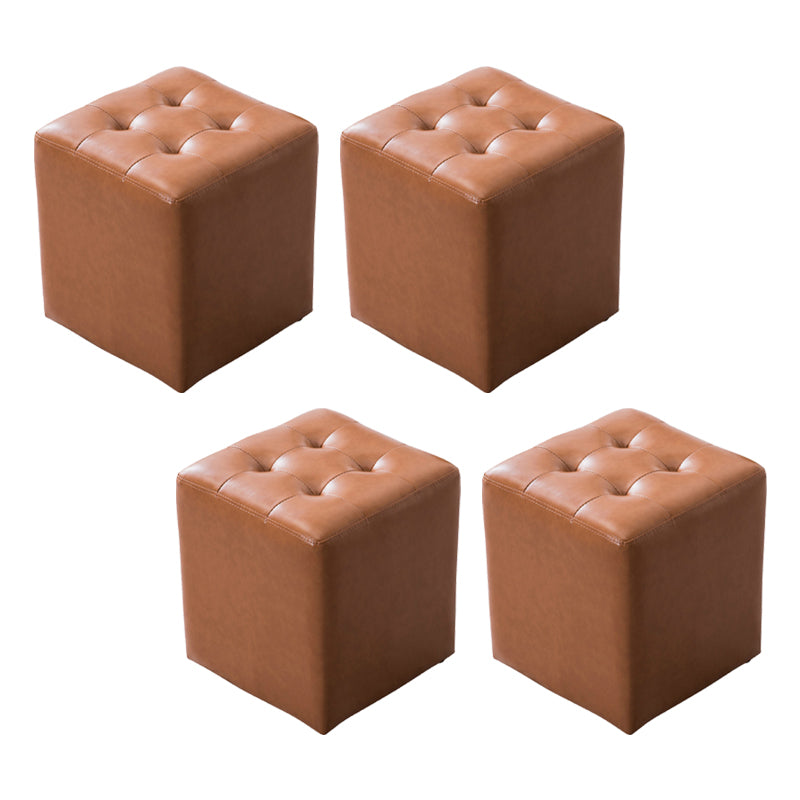 Water Resistant Cube Ottoman Square Mid-Century Modern Genuine Leather Ottoman