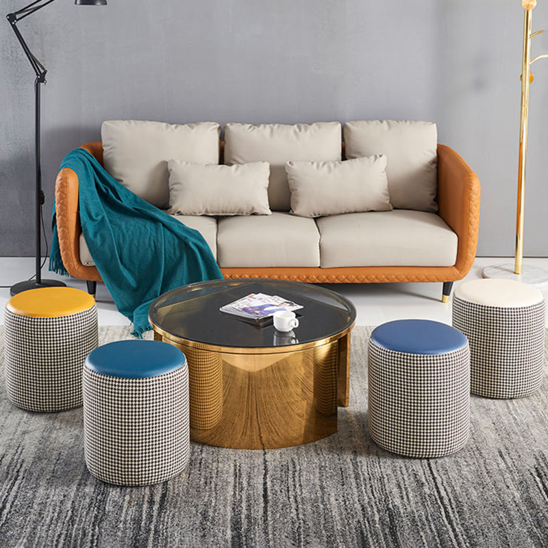 Modern Contrast Color Boucle Pouf Cylinder Shape Cotton Scratch Fool Stool Ottoman