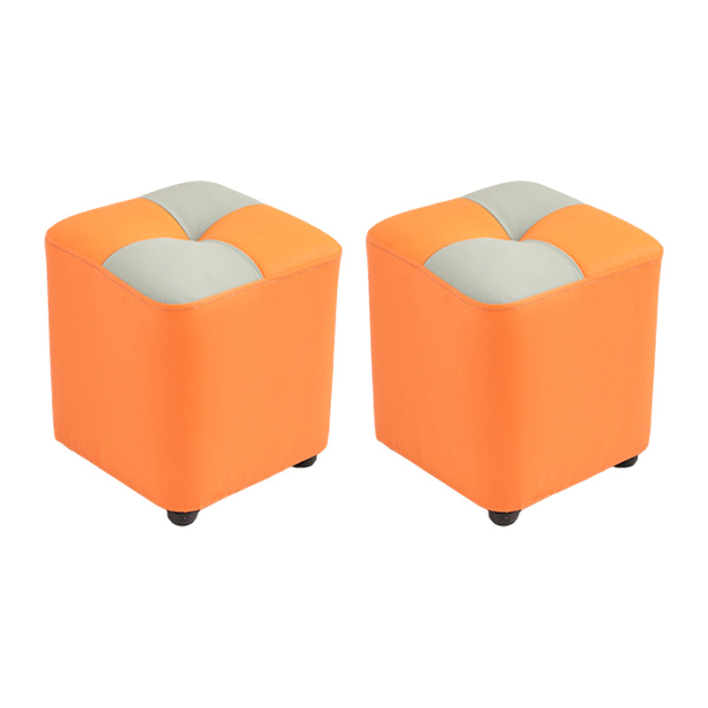 Modern Faux Leather Ottoman Color Block Tufted Square Chair Ottoman