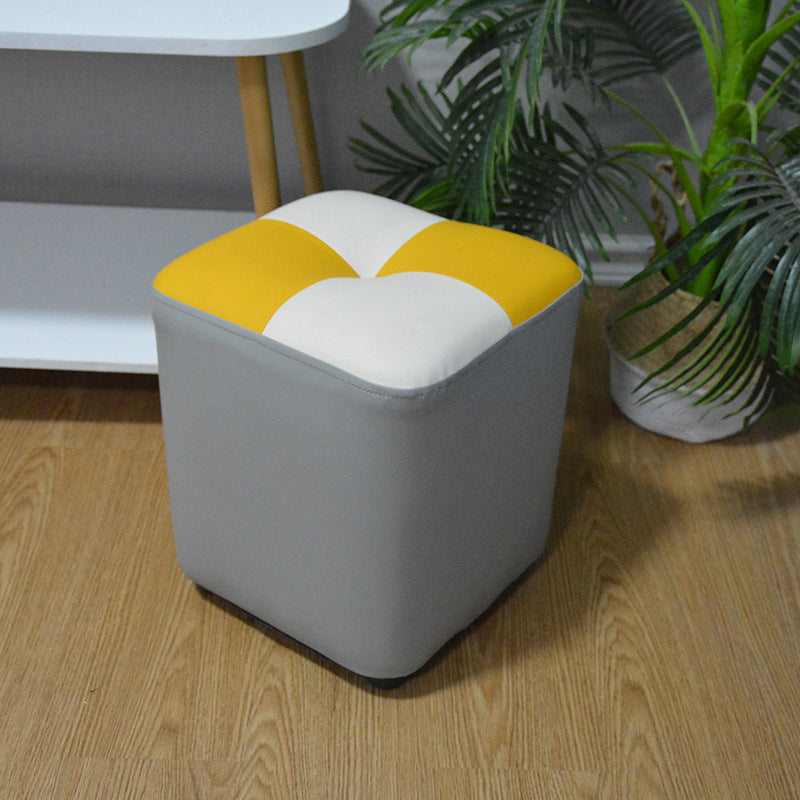 Modern Faux Leather Ottoman Color Block Tufted Square Chair Ottoman