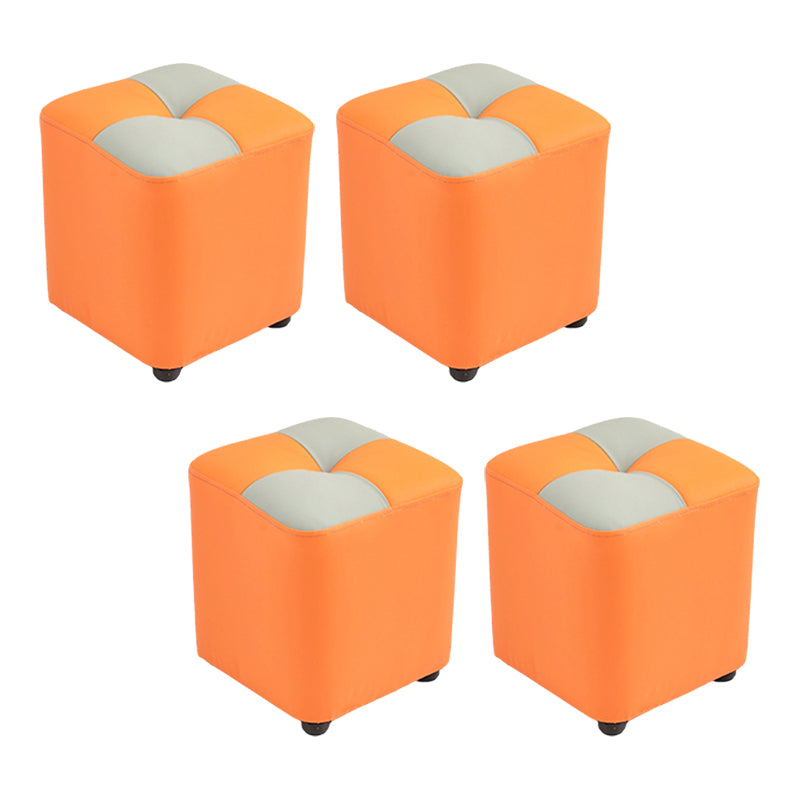 Modern Faux Leather Ottoman Color Block Tufted Square Chair Ottoman