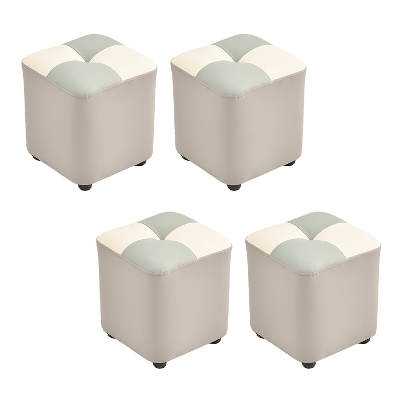 Modern Faux Leather Ottoman Color Block Tufted Square Chair Ottoman