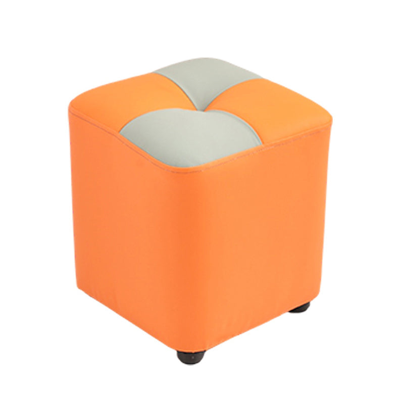 Modern Faux Leather Ottoman Color Block Tufted Square Chair Ottoman