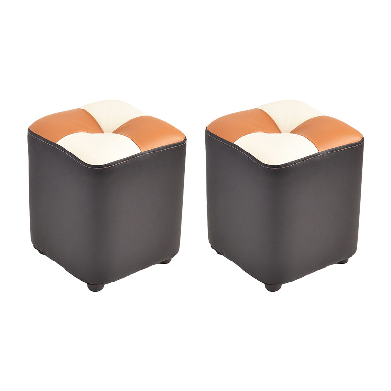 Modern Faux Leather Ottoman Color Block Tufted Square Chair Ottoman