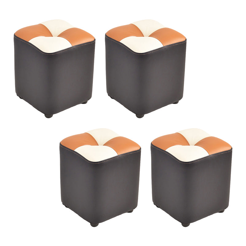 Modern Faux Leather Ottoman Color Block Tufted Square Chair Ottoman