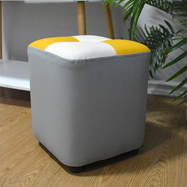 Modern Faux Leather Ottoman Color Block Tufted Square Chair Ottoman