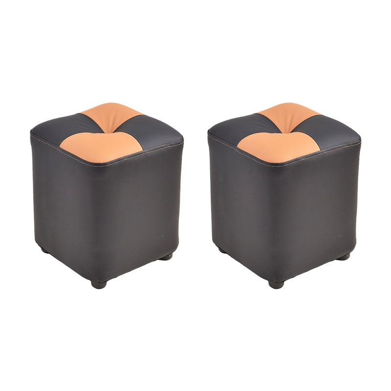 Modern Faux Leather Ottoman Color Block Tufted Square Chair Ottoman