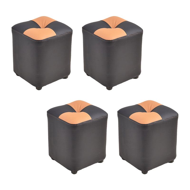 Modern Faux Leather Ottoman Color Block Tufted Square Chair Ottoman
