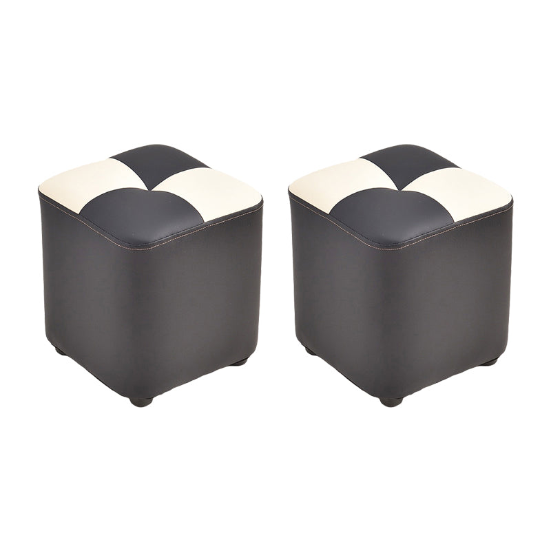 Modern Faux Leather Ottoman Color Block Tufted Square Chair Ottoman