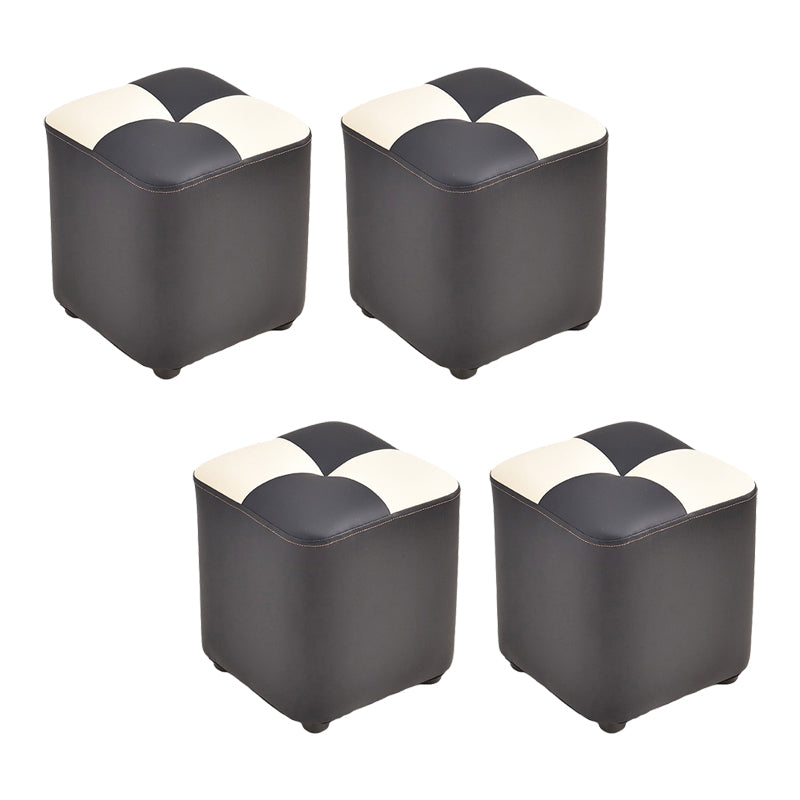 Modern Faux Leather Ottoman Color Block Tufted Square Chair Ottoman