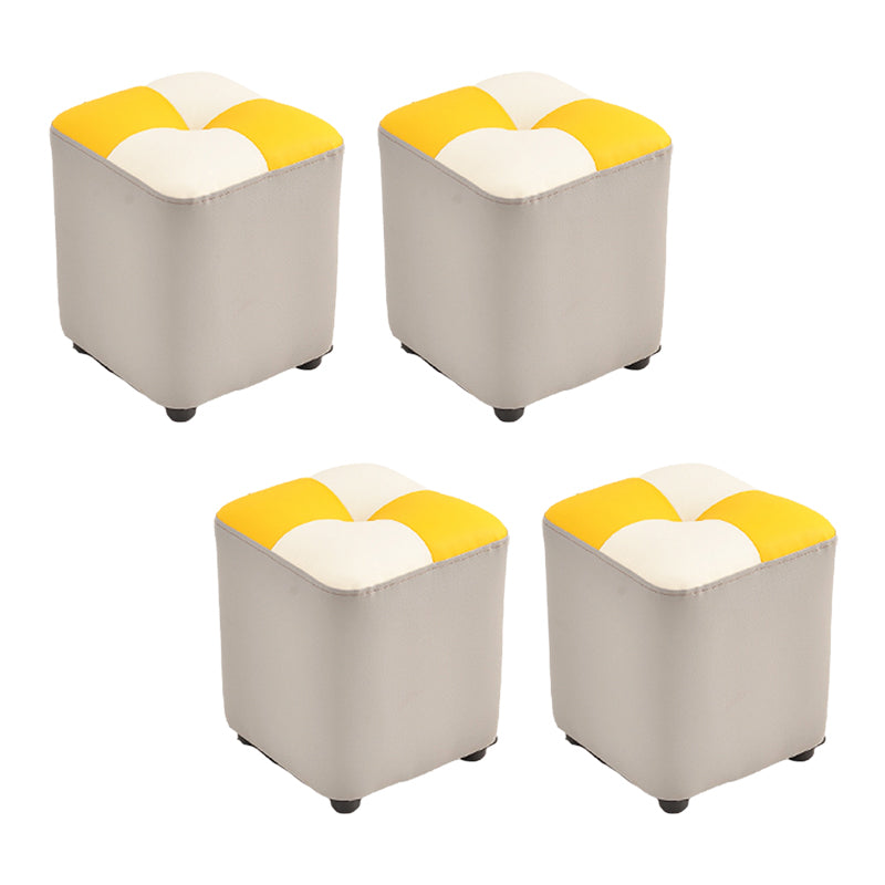 Modern Faux Leather Ottoman Color Block Tufted Square Chair Ottoman