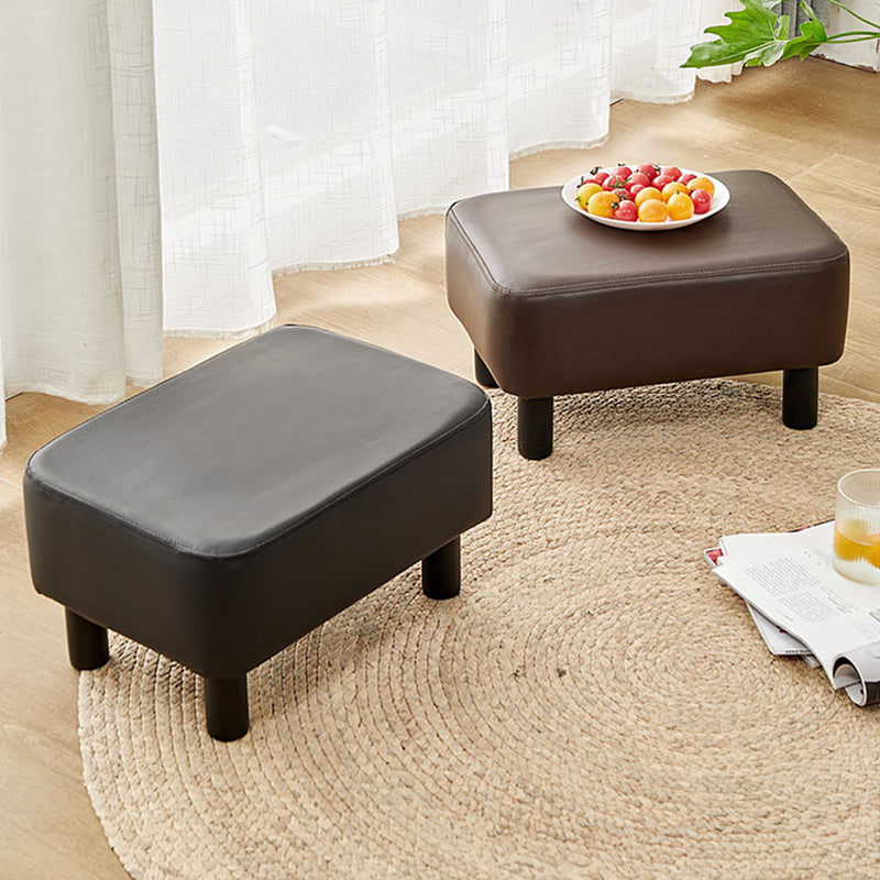 Contemporary Ottoman Solid Color Water Resistant Leather Rectangle Footstool Ottoman