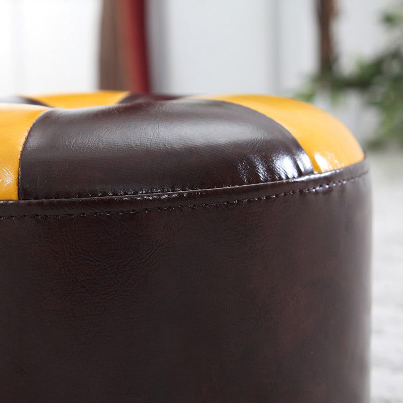 Ottoman Round Faux Leather Contrast Color Contemporary Indoor Standard Ottoman
