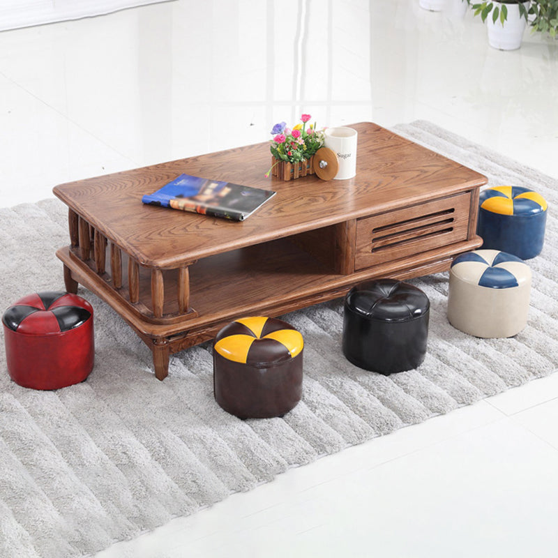 Ottoman Round Faux Leather Contrast Color Contemporary Indoor Standard Ottoman