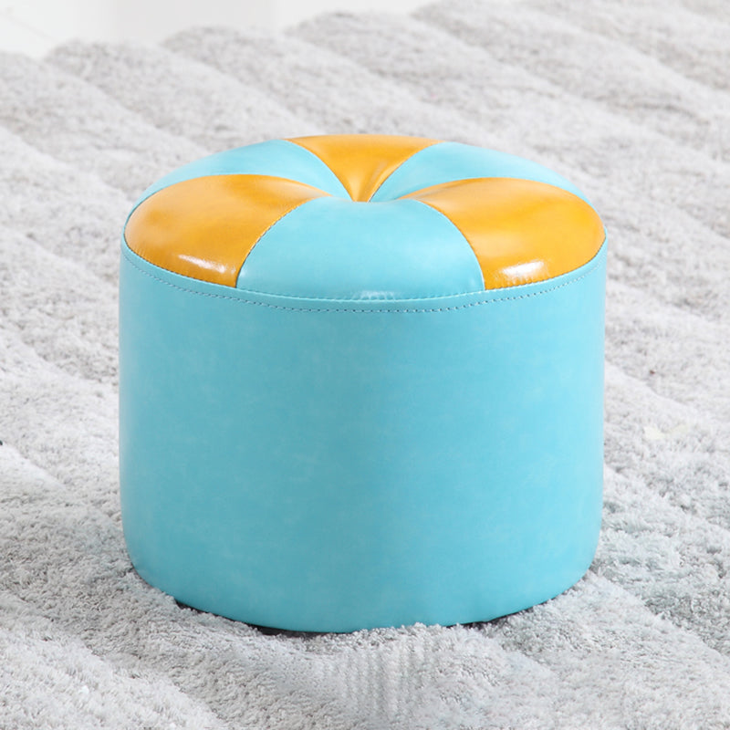 Ottoman Round Faux Leather Contrast Color Contemporary Indoor Standard Ottoman