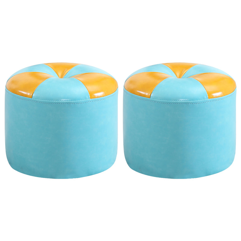 Ottoman Round Faux Leather Contrast Color Contemporary Indoor Standard Ottoman