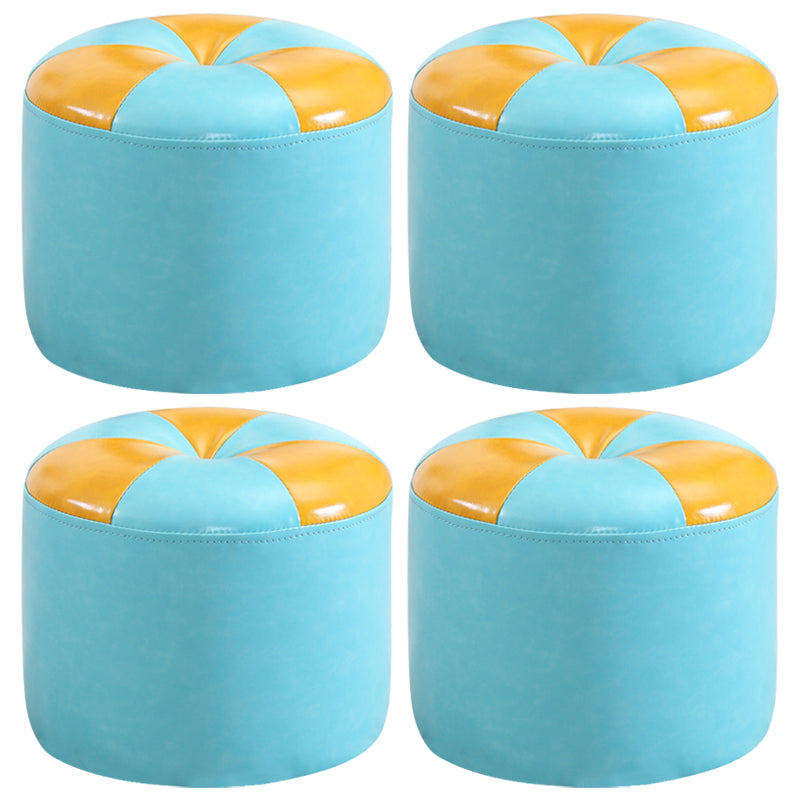 Ottoman Round Faux Leather Contrast Color Contemporary Indoor Standard Ottoman
