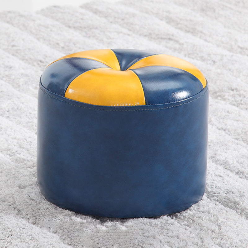 Ottoman Round Faux Leather Contrast Color Contemporary Indoor Standard Ottoman