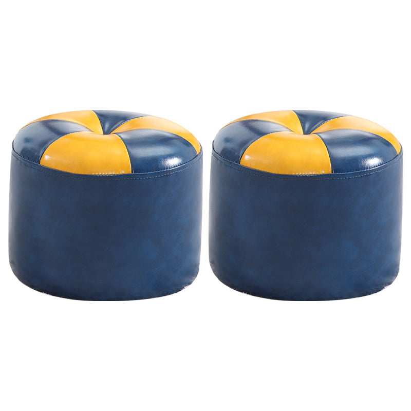 Ottoman Round Faux Leather Contrast Color Contemporary Indoor Standard Ottoman