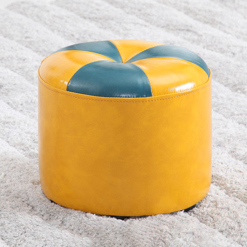 Ottoman Round Faux Leather Contrast Color Contemporary Indoor Standard Ottoman