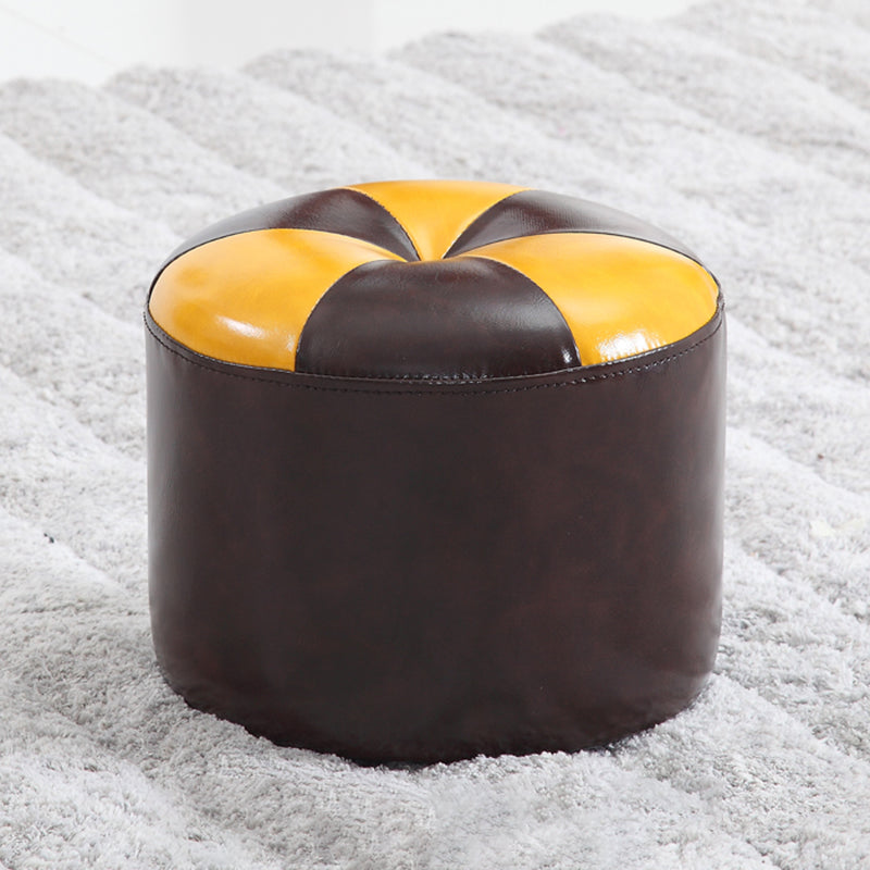 Ottoman Round Faux Leather Contrast Color Contemporary Indoor Standard Ottoman
