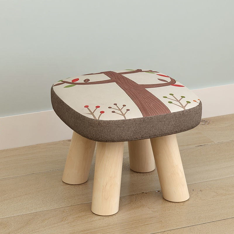 Linen Ottoman Animal Print with Four Legs Scratch Resistant Modern Square Cube Ottoman