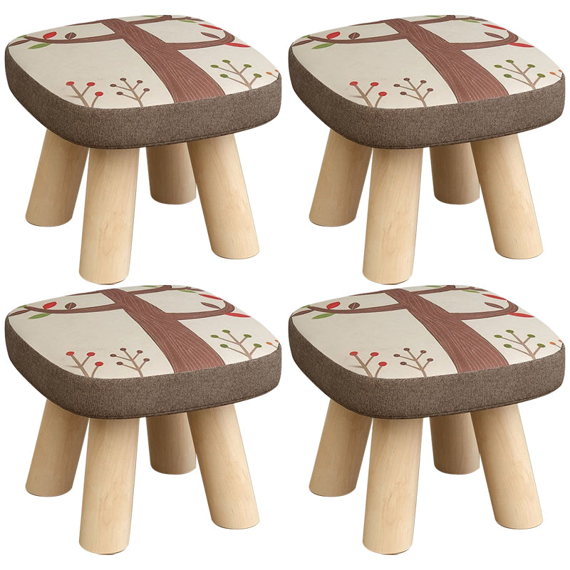 Linen Ottoman Animal Print with Four Legs Scratch Resistant Modern Square Cube Ottoman