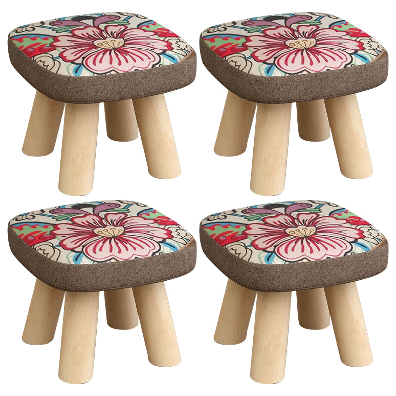 Linen Ottoman Animal Print with Four Legs Scratch Resistant Modern Square Cube Ottoman