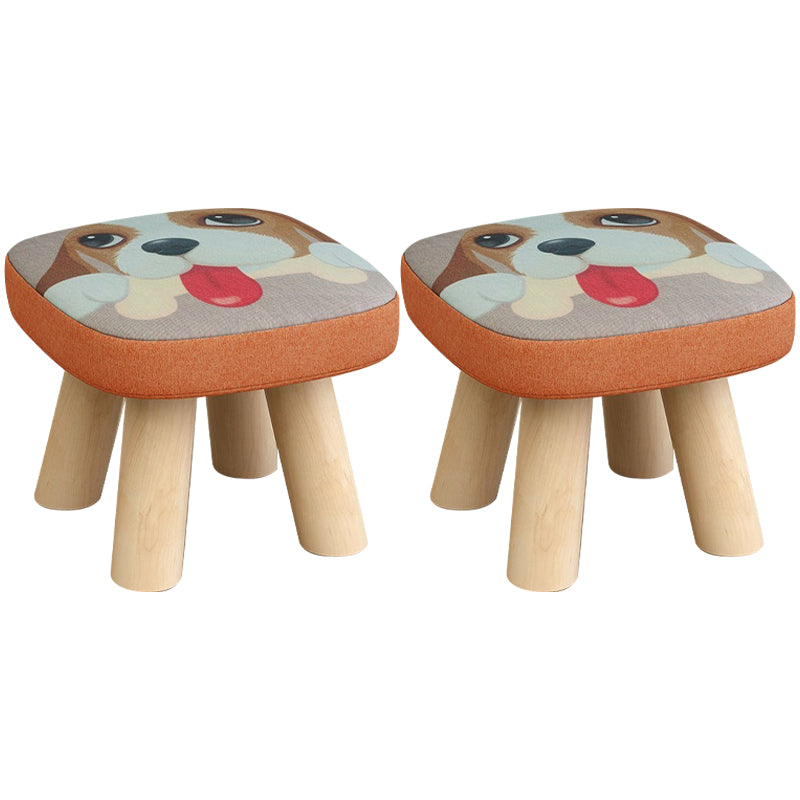 Linen Ottoman Animal Print with Four Legs Scratch Resistant Modern Square Cube Ottoman